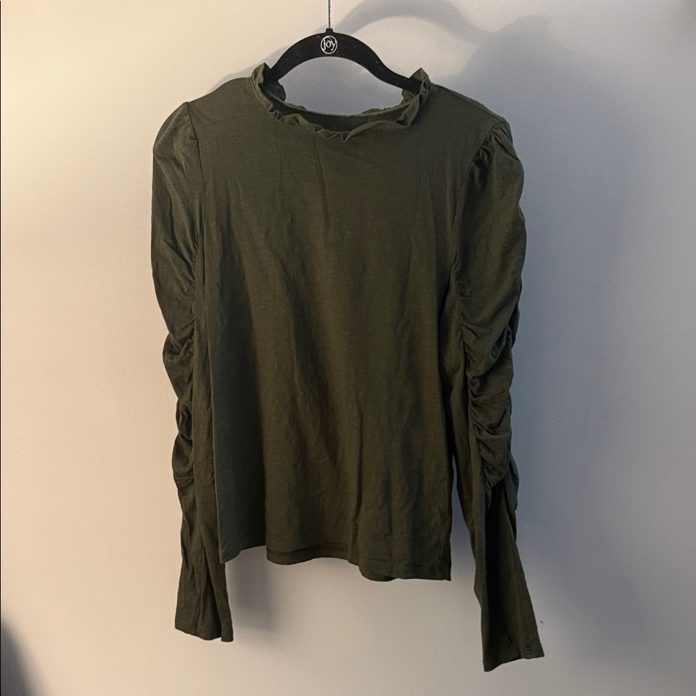 Anthropologie Forest Green Ruched Long Sleeve Top